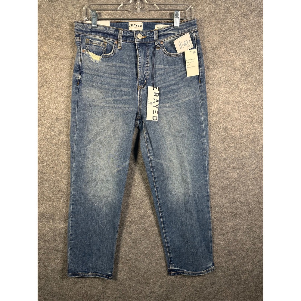 Frayed Jeans Womens High Rise‎ Ankle Straight Denim Terrain Blue 29 30144732-027